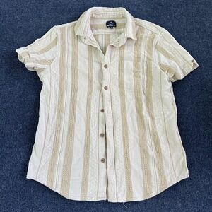 Ben Sherman Shirt Mens XL Beige Tan Textured Stripe Short Sleeve Button Up Top